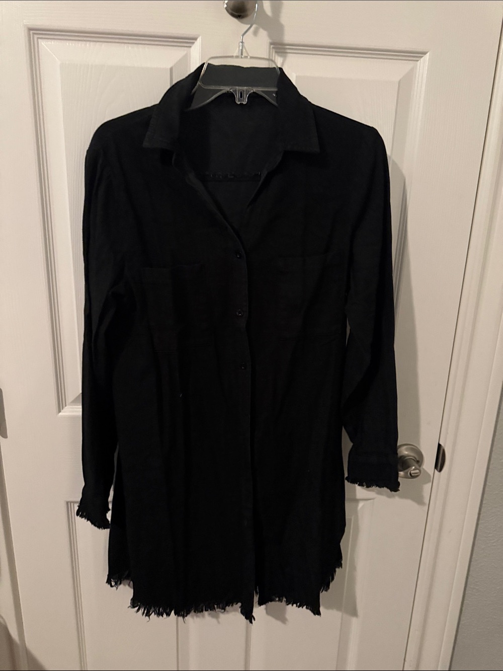 Black Long Sleeve Button-Front Dress Shirt